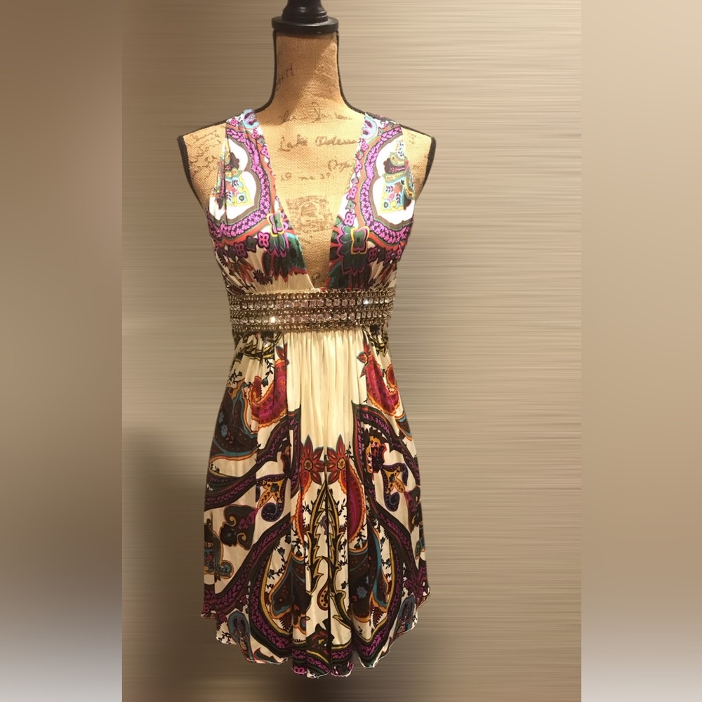 SKY Elegant Multicolor Paisley Dress Rhinestone Accents - Picture 4 of 12